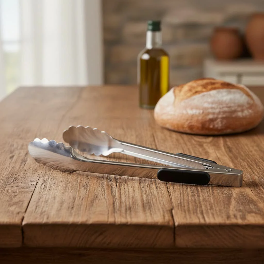 Kitchen tongs with serrated edges